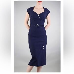 Stop Staring Manhattan Wiggle Dress Blue Retro Pinup Sz Small